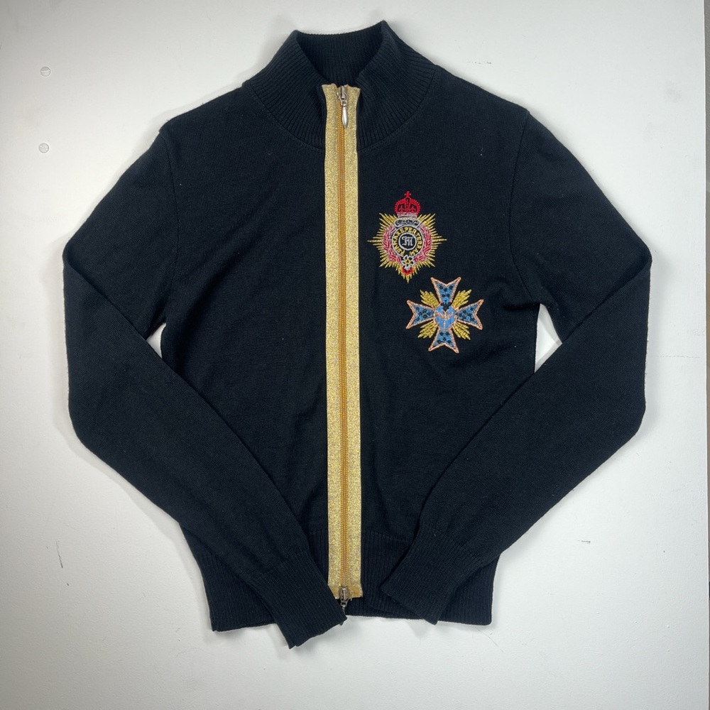 Rossi Di Sera Embroidered Knit Zip Jacket